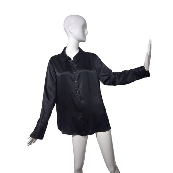 Reformation Quiet Luxury Women's size XL Black 100% Silk Button Up Old Money Top - Picture 11 of 16